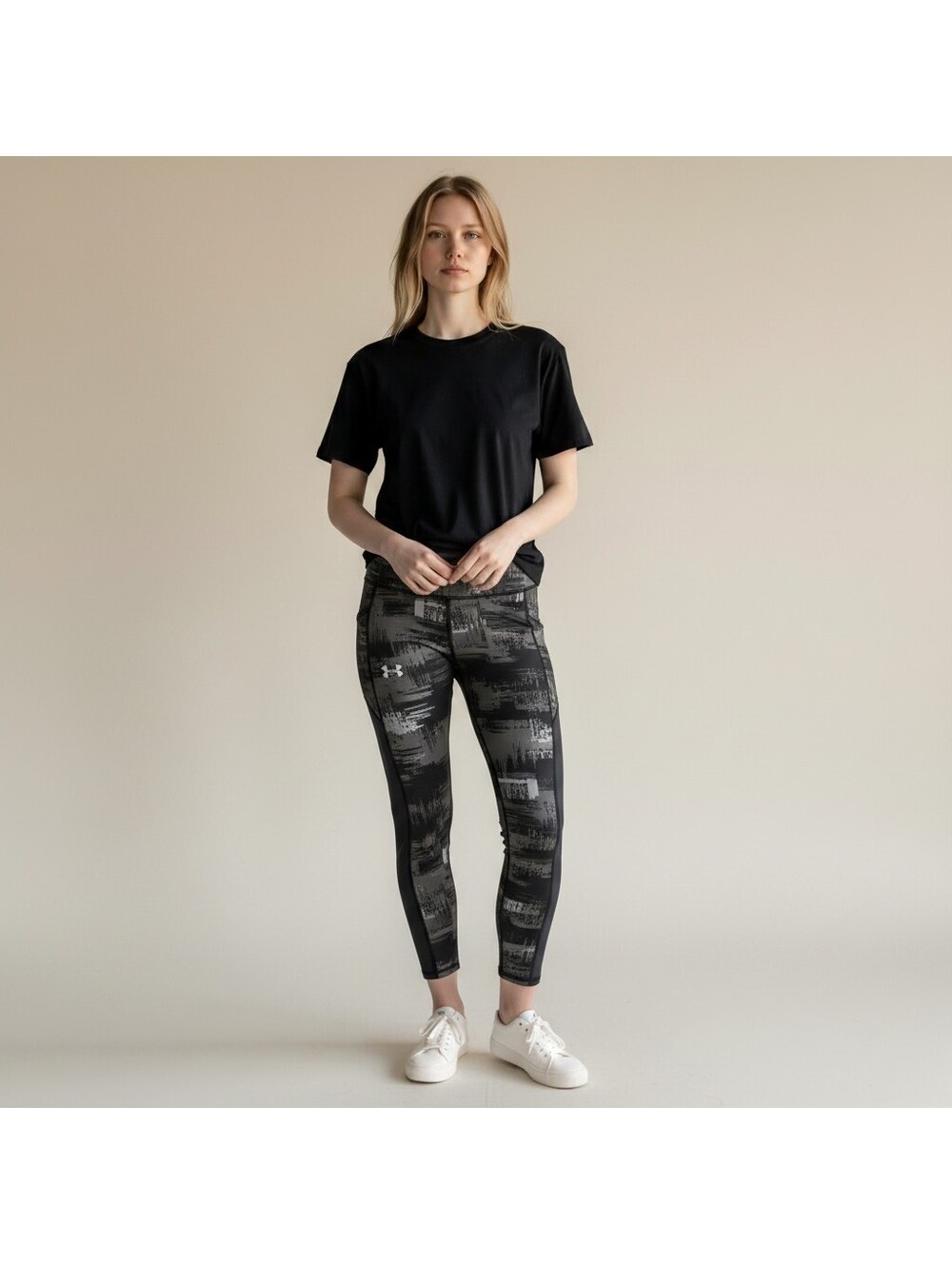 Under Armour Activewear Leggings Women L Large Black Colorblock Compression Yoga